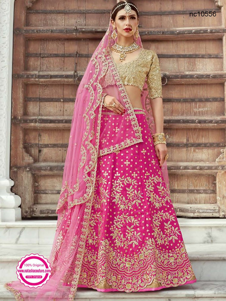 Pink ☀ Gold Silk Lehenga Choli ...